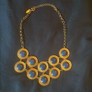 Bold New York & Co Gold and Blue Statement Necklace